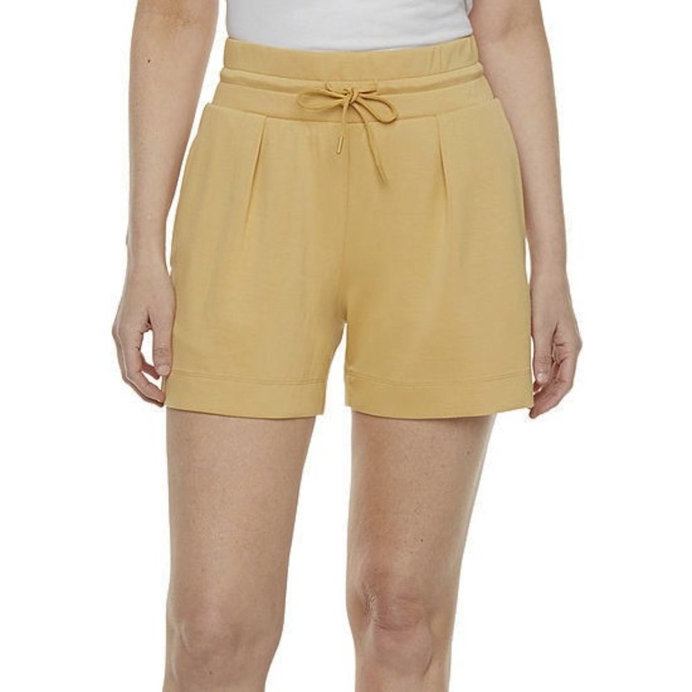 NEW Stylus M Yellow Gold High Rise Pull On‎ Knit Shorts Pockets